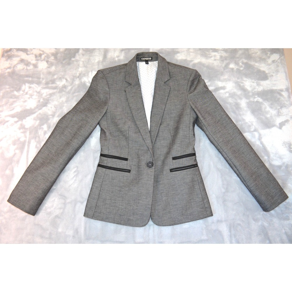 Express Gray 2pcs Skirt & Jacket Set Womens Size 2 Poly Cotton Viscose Spandex - Picture 6 of 16